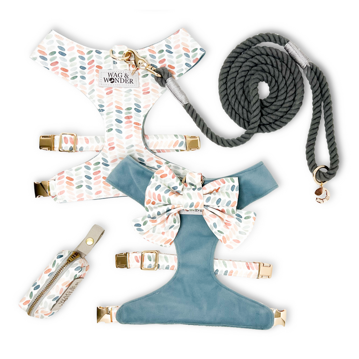 Arctic Sky Reversible Dog Harness + Sailor Bow Stone Walk Set