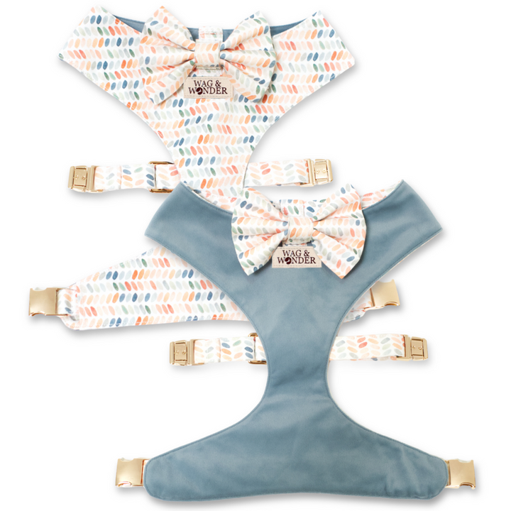 Arctic Sky Reversible Dog Harness + Bow Tie