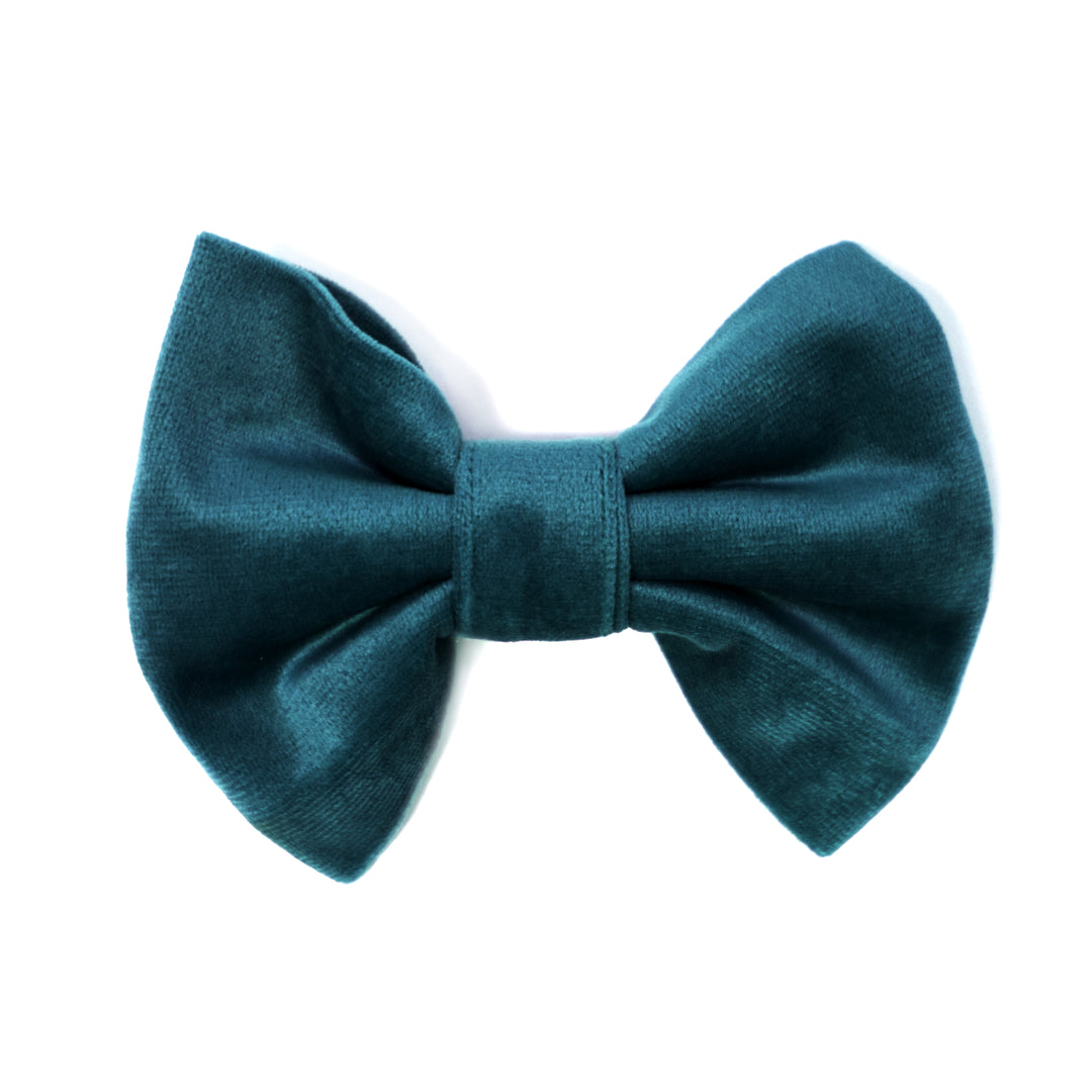 Dark teal velvet classic dog bow tie