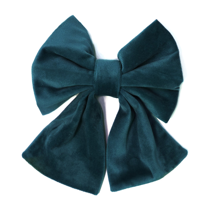 Dark teal velvet sailor dog bow