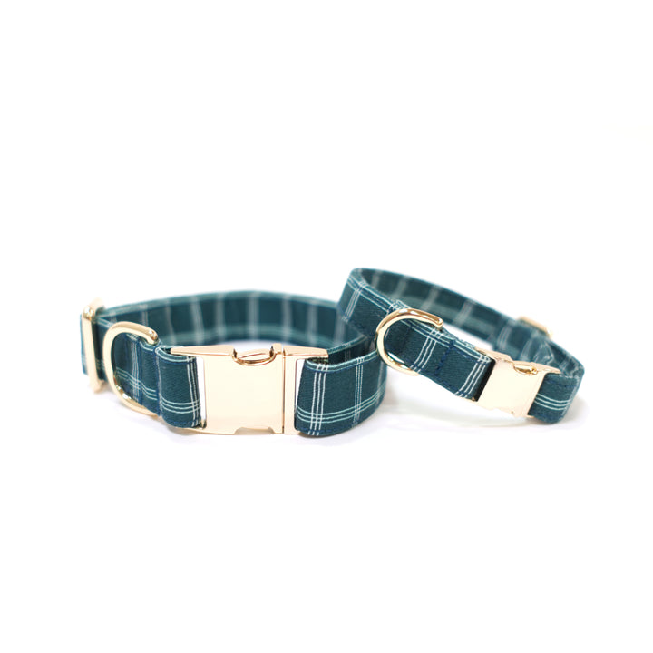 Atlantic Waves Windowpane Classic Dog Collar + Sailor Bow Walk Set