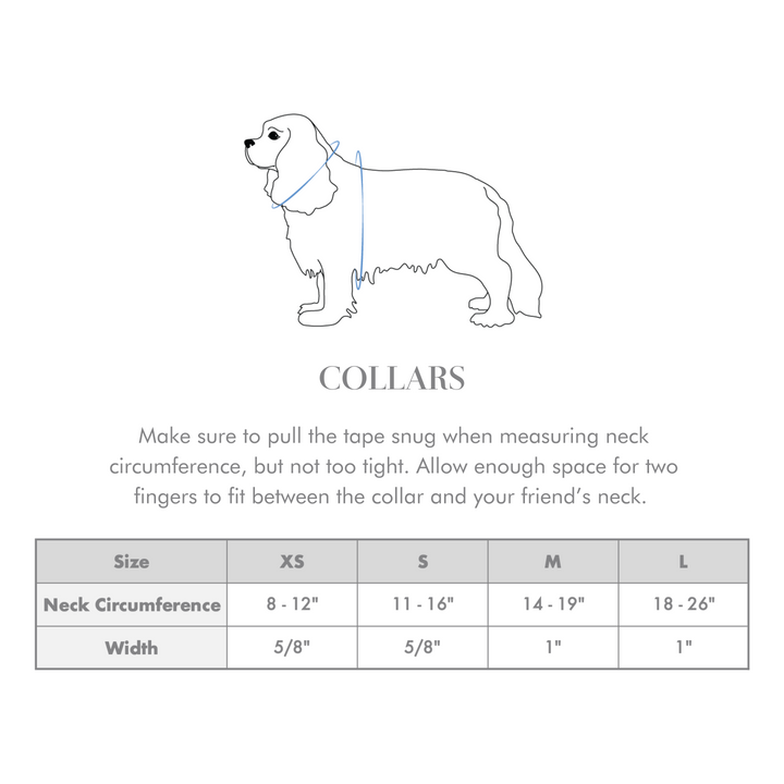 Dog collar size chart.