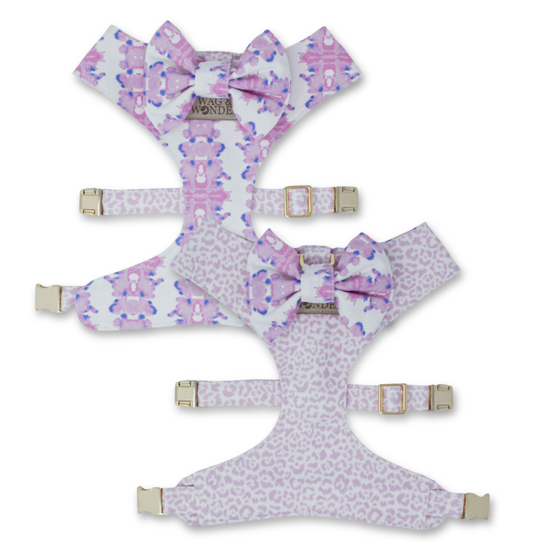 French Lavender Reversible Dog Harness + Bow Tie