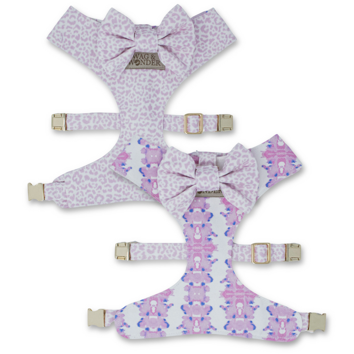 French Lavender Reversible Dog Harness + Bow Tie