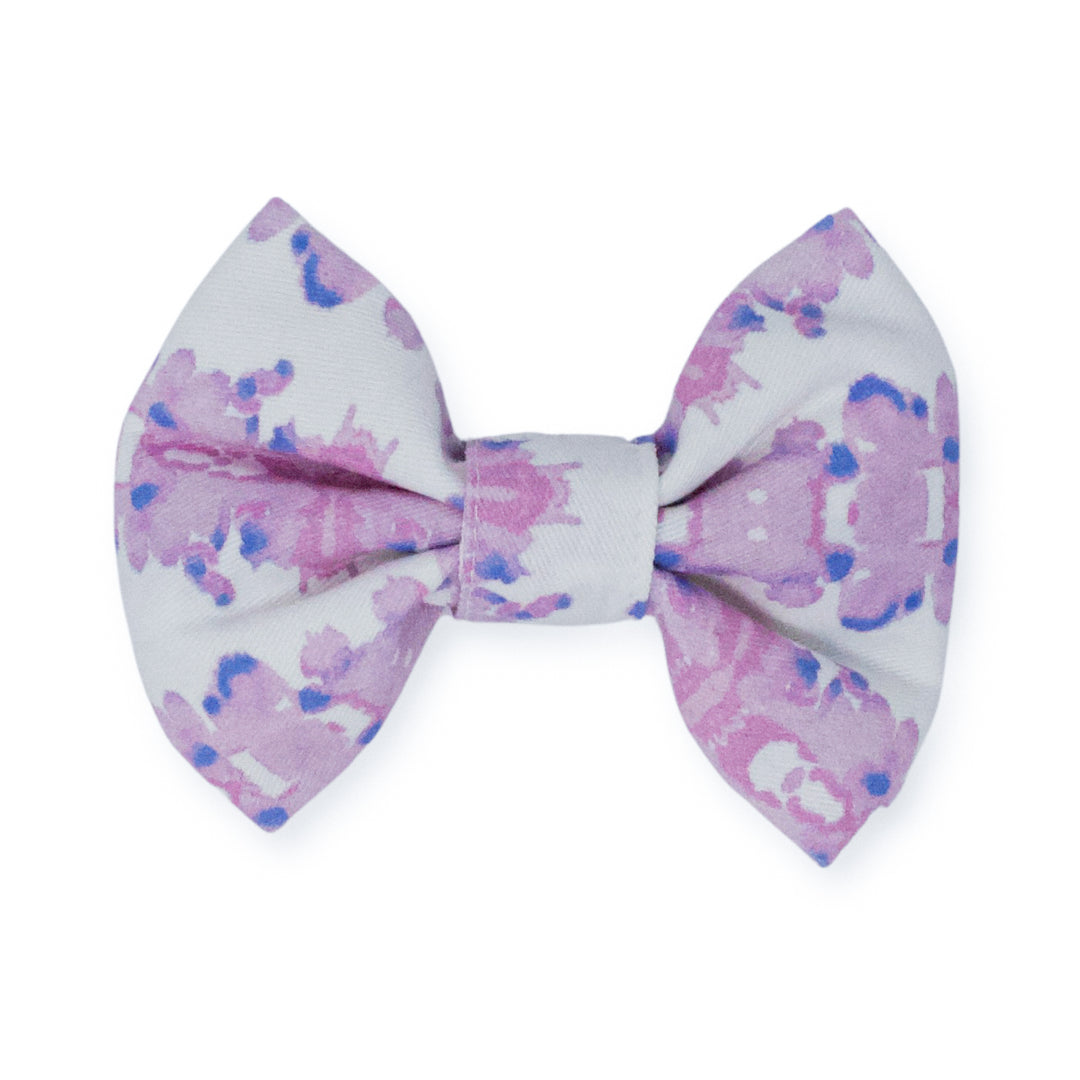 French Lavender Ink Blot Classic Dog Collar + Bow Tie