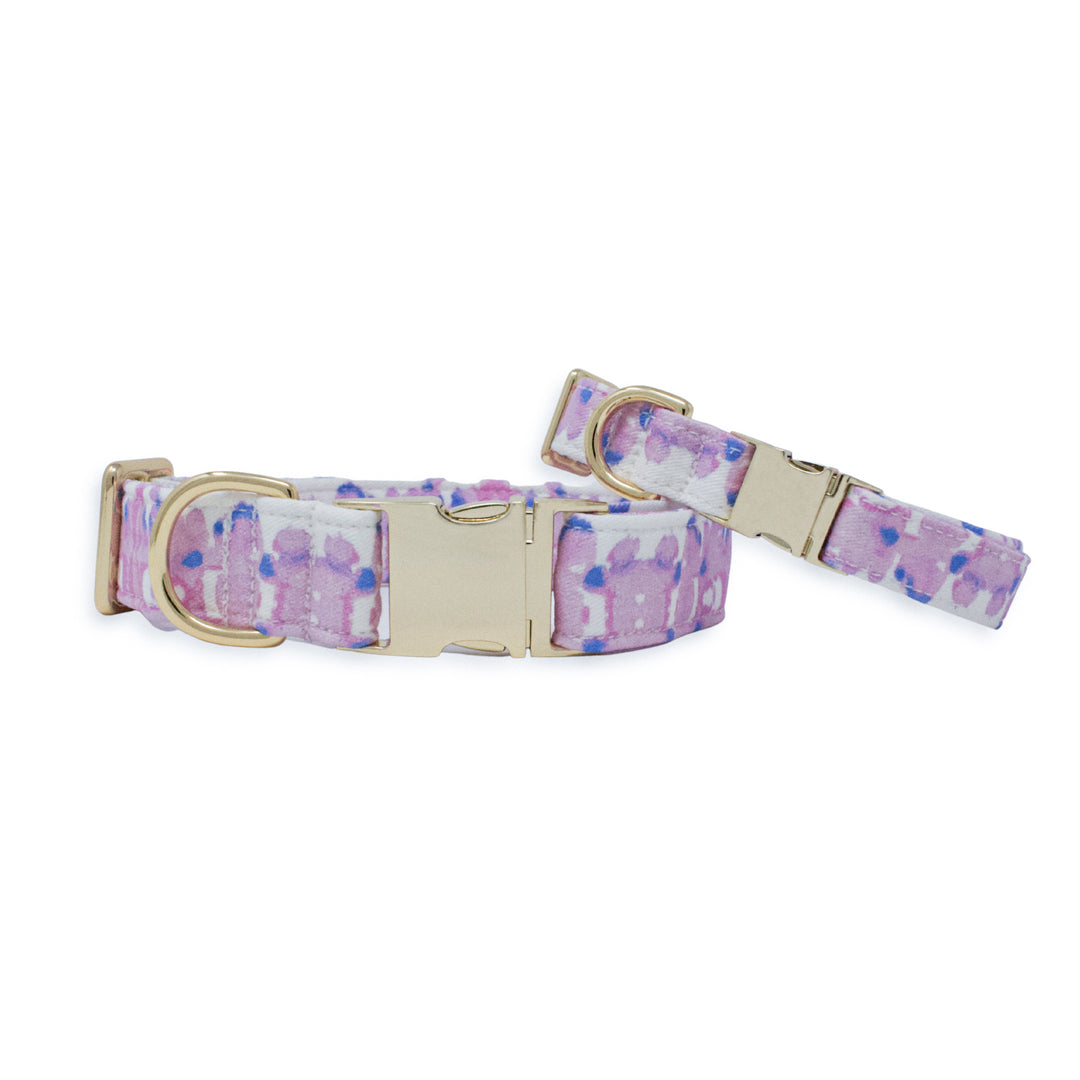 French Lavender Ink Blot Classic Dog Collar + Bow Tie Walk Set