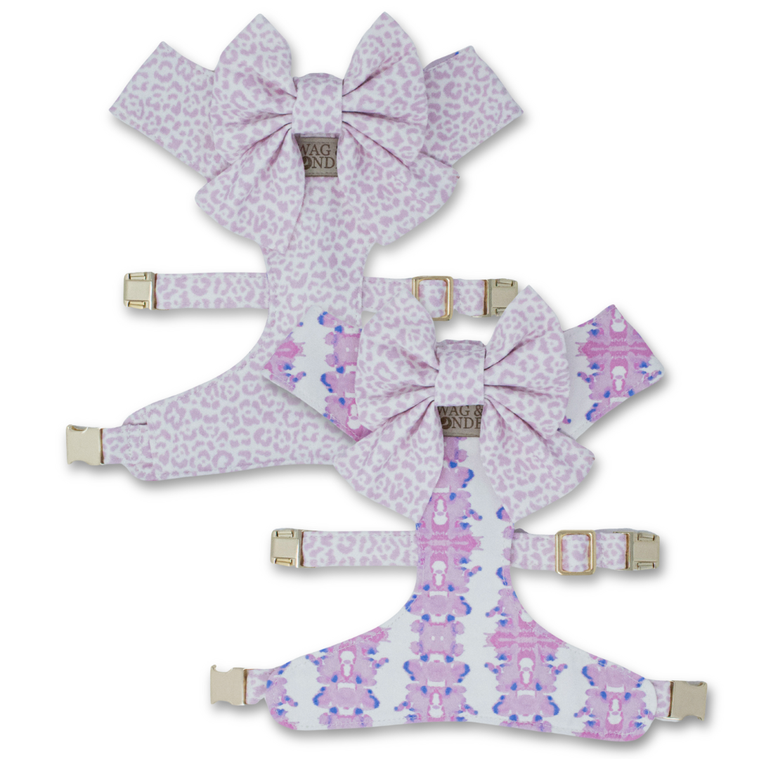 French Lavender Reversible Dog Harness + Sailor Bow