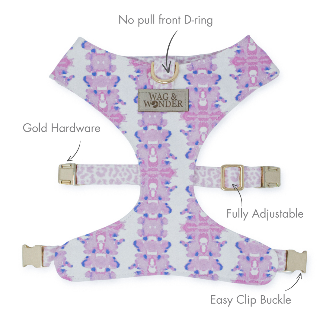 French Lavender Reversible Dog Harness + Bow Tie