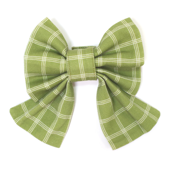 Light green windowpane plaid sailor dog bow