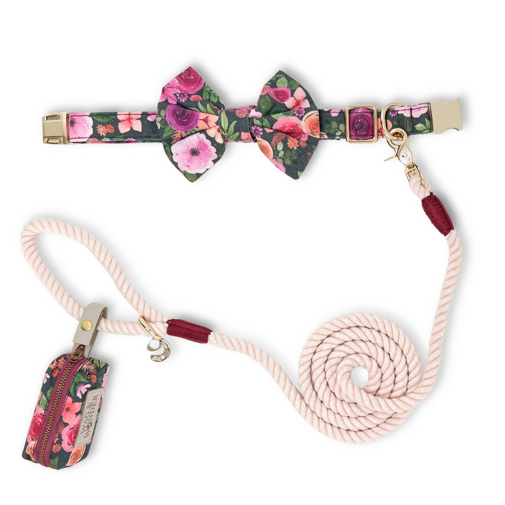 Mulberry Bouquet Classic Dog Collar + Bow Tie Walk Set