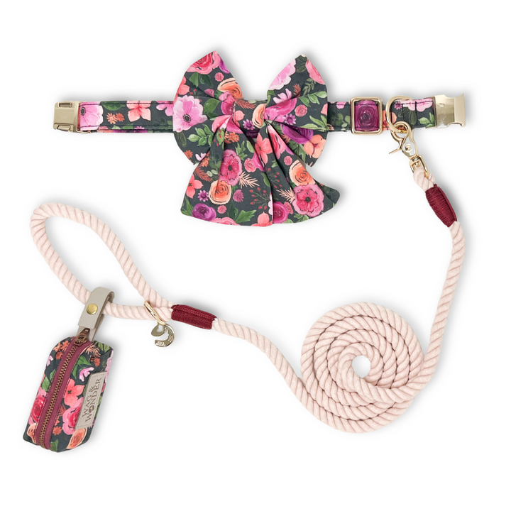 Mulberry Bouquet Classic Dog Collar + Sailor Bow Walk Set