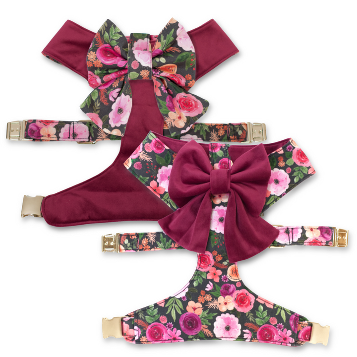 Mulberry Bouquet Reversible Dog Harness + Sailor Bow