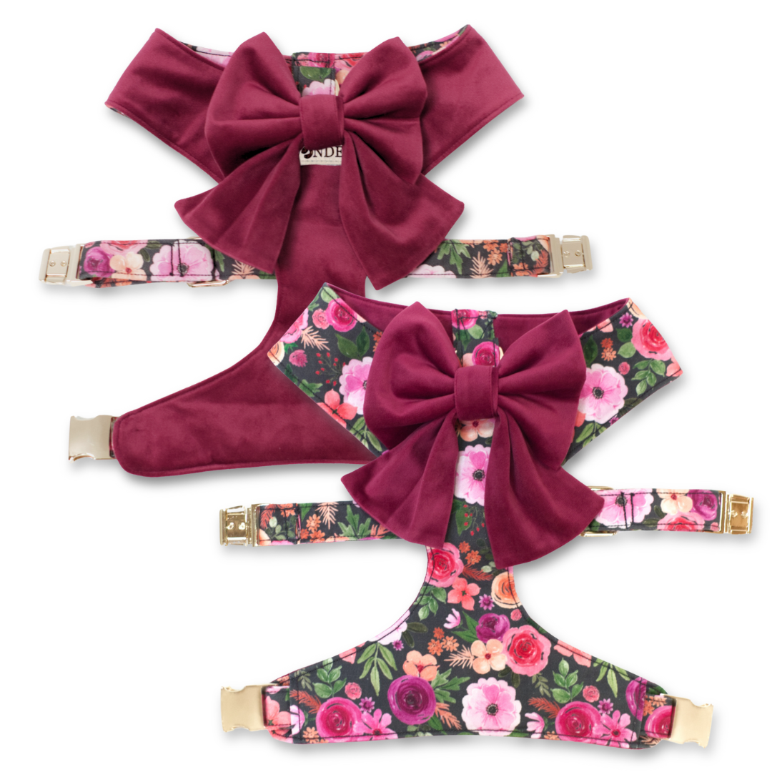 Mulberry Bouquet Reversible Dog Harness + Sailor Bow