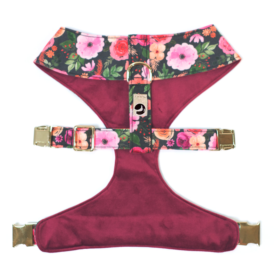 Mulberry Bouquet Reversible Dog Harness + Bow Tie Walk Set