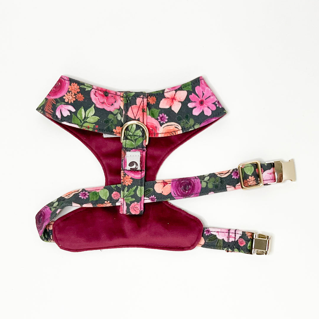 Mulberry Bouquet Reversible Dog Harness + Bow Tie