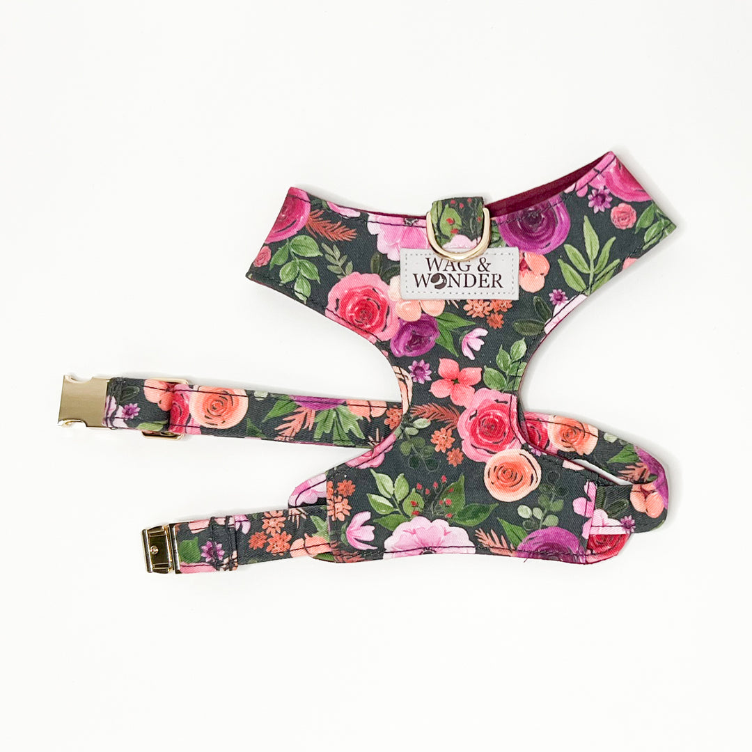 Mulberry Bouquet Reversible Dog Harness + Sailor Bow