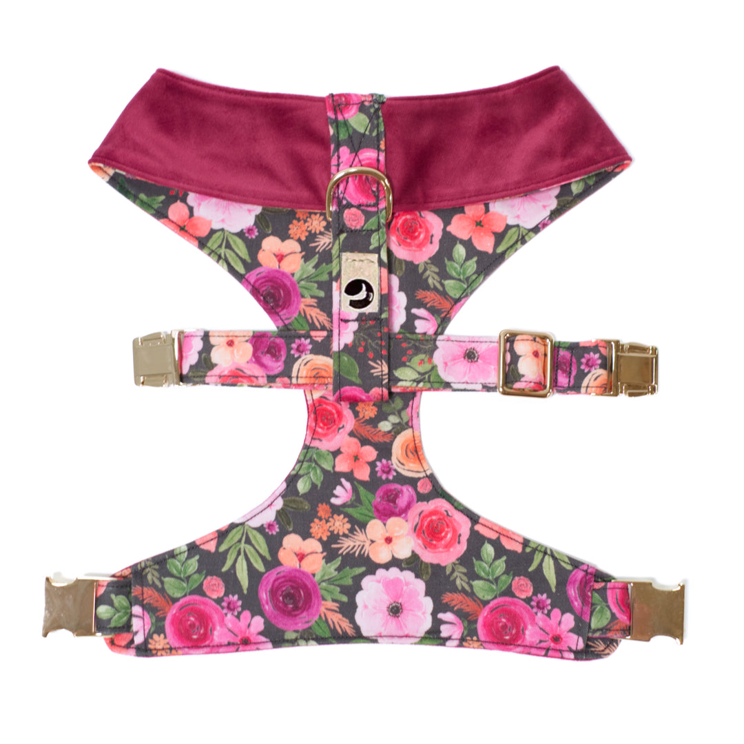 Mulberry Bouquet Reversible Dog Harness + Bow Tie