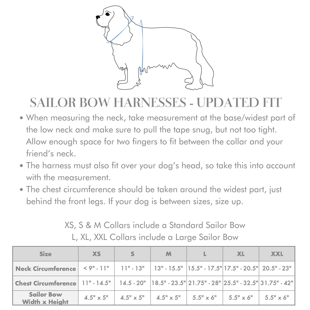 Size guide for dog collar with sailor bow