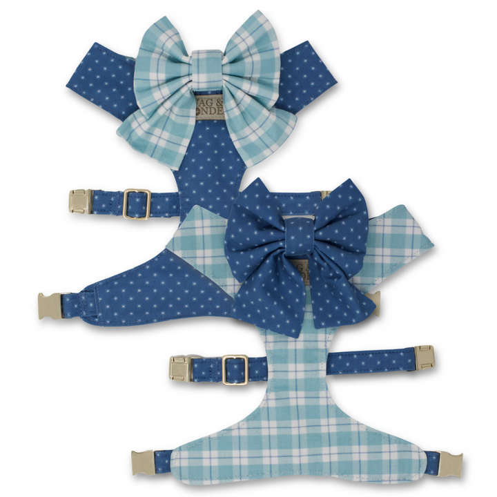 Seaside Reversible Dog Harness + Sailor Bow