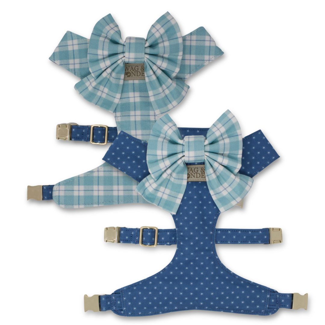 Seaside Reversible Dog Harness + Sailor Bow