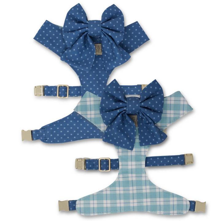 Seaside Reversible Dog Harness + Sailor Bow