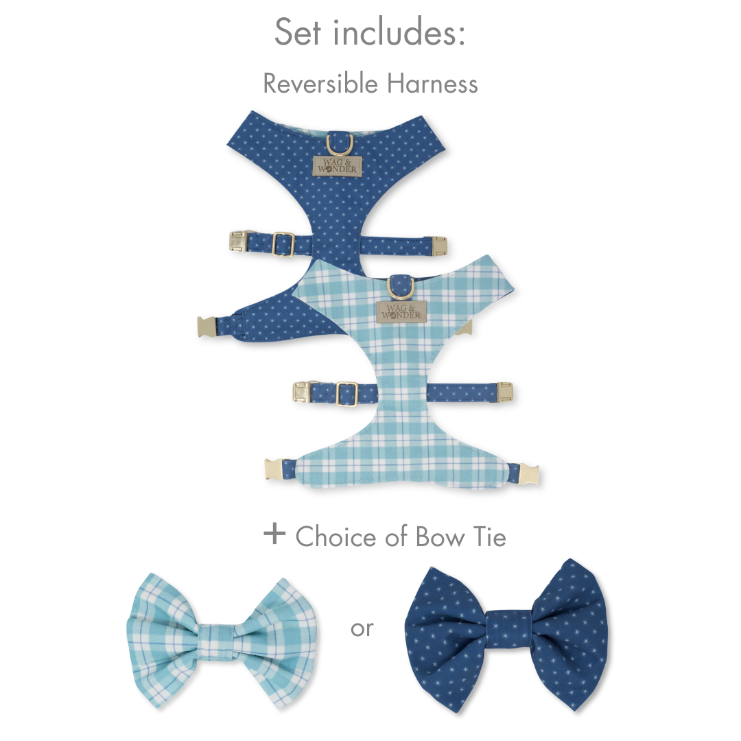 Seaside Reversible Dog Harness + Bow Tie