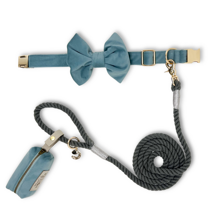 Velvet Misty River Classic Dog Collar + Bow Tie Walk Set