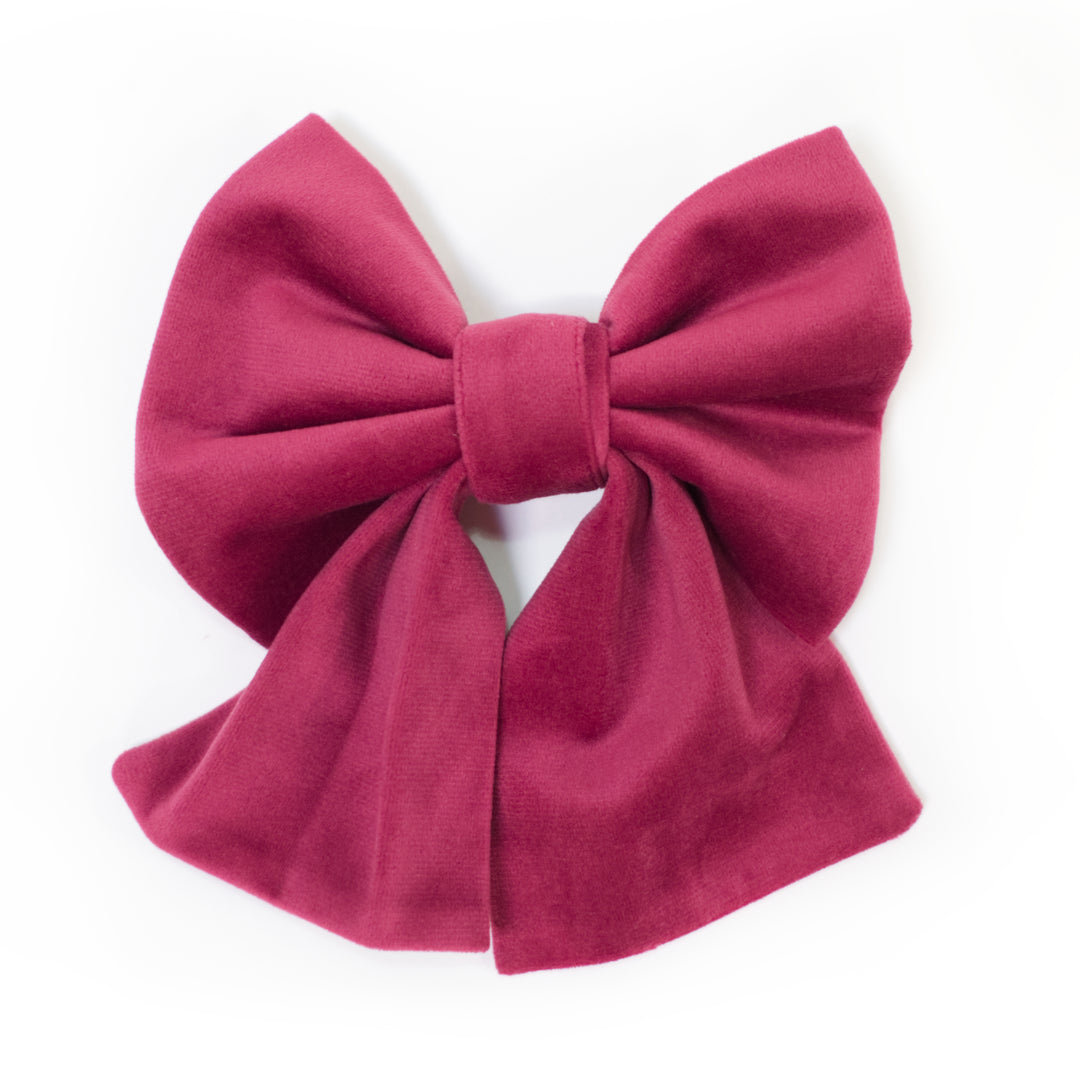 Wine velvet sailor dog bow for collars and harensses