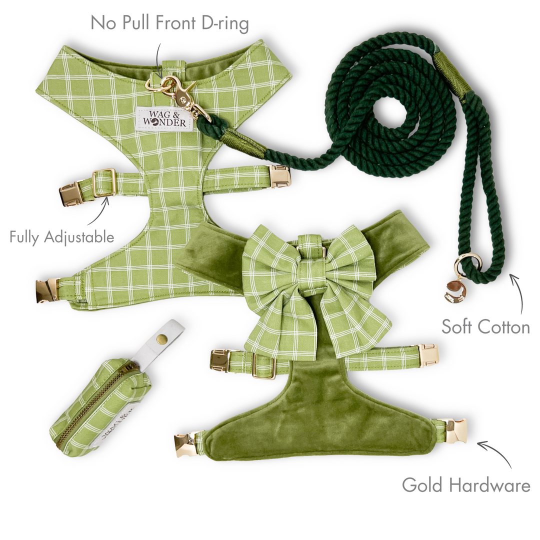 Meadow Reversible Dog Harness + Sailor Bow Walk Set