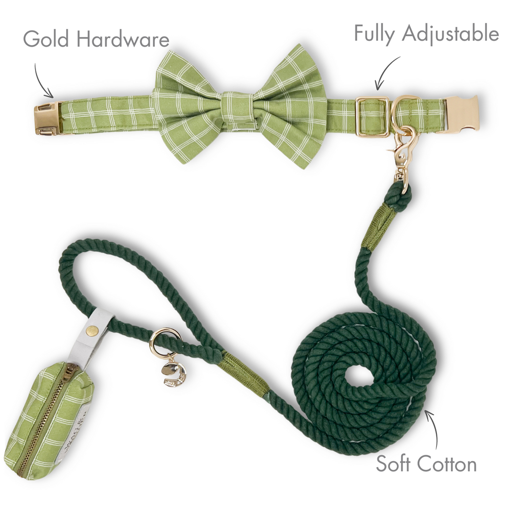 Meadow Windowpane Classic Dog Collar + Bow Tie Walk Set