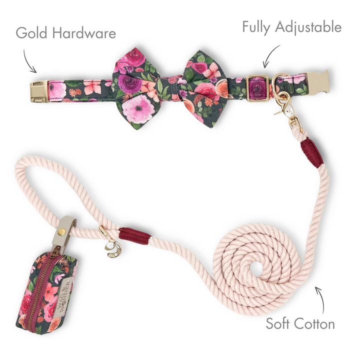 Mulberry Bouquet Classic Dog Collar + Bow Tie Walk Set