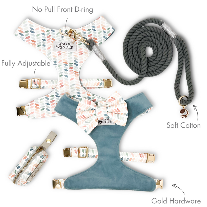 Arctic Sky Reversible Dog Harness + Bow Tie Stone Walk Set