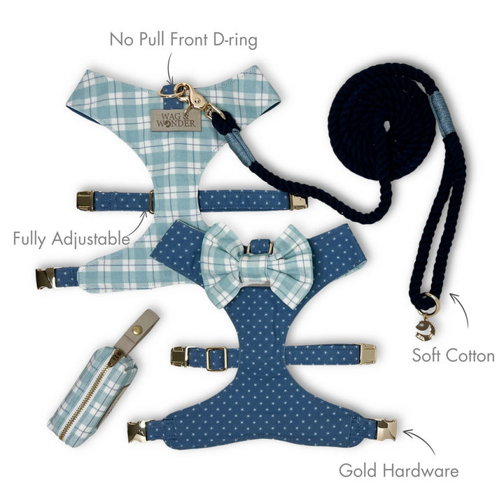 Seaside Reversible Dog Harness + Bow Tie Walk Set