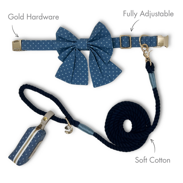 Starry Sky Classic Dog Collar + Sailor Bow Walk Set