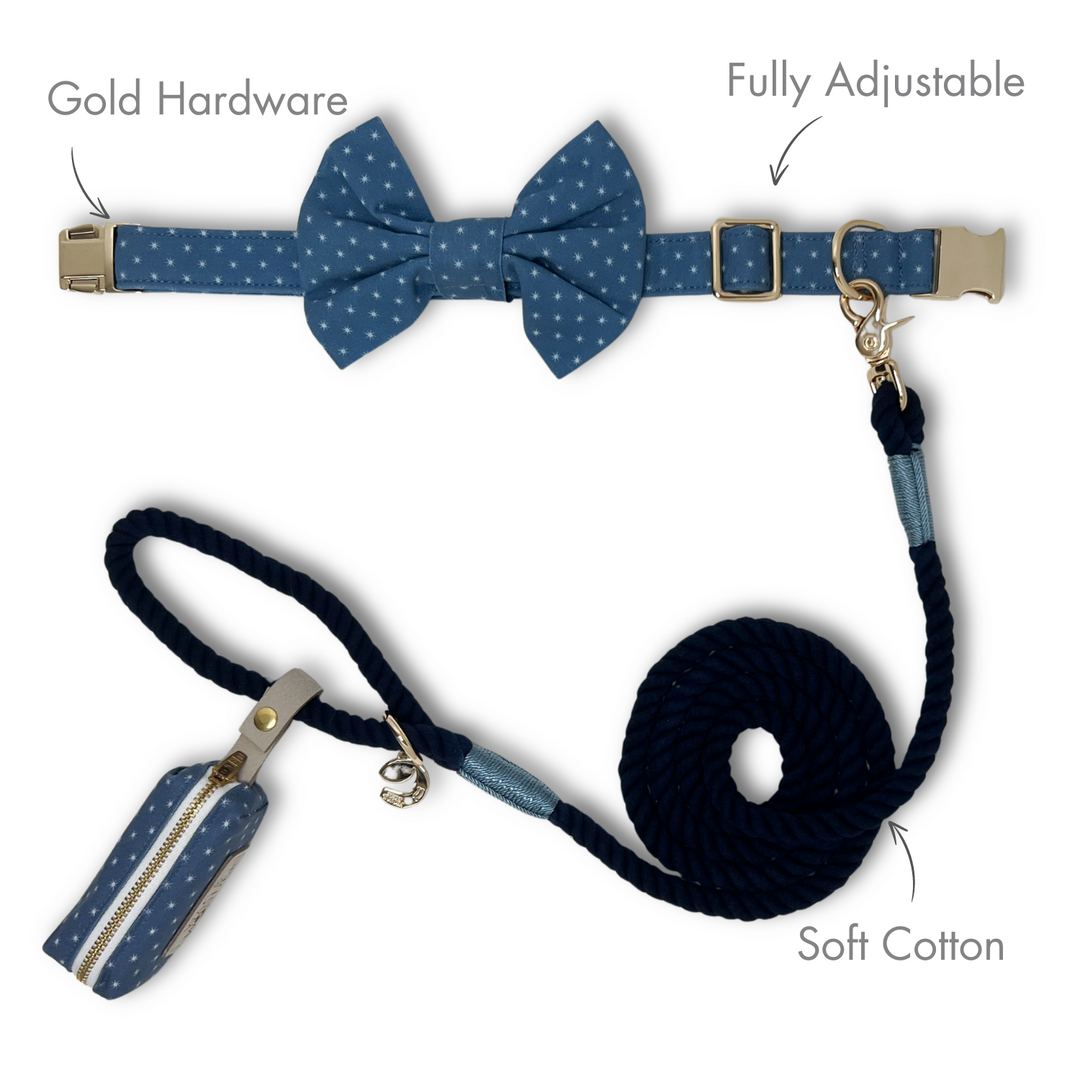 Starry Sky Classic Dog Collar + Bow Tie Walk Set