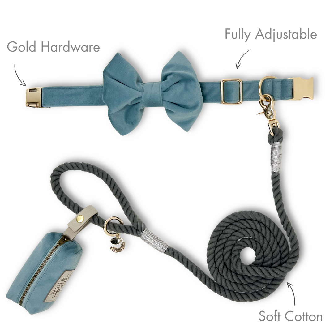 Velvet Misty River Classic Dog Collar + Bow Tie Walk Set