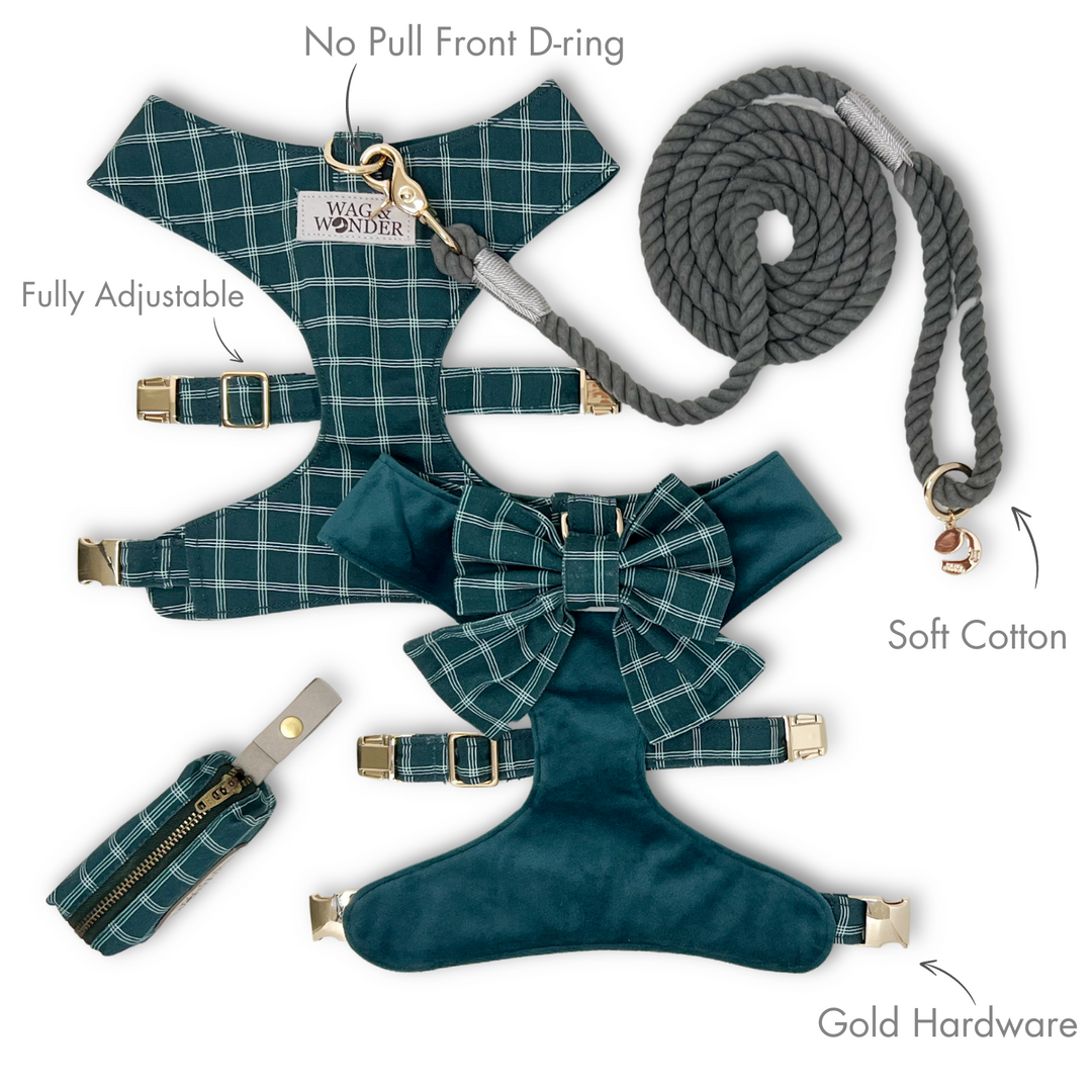 Atlantic Waves Reversible Dog Harness + Sailor Bow Walk Set