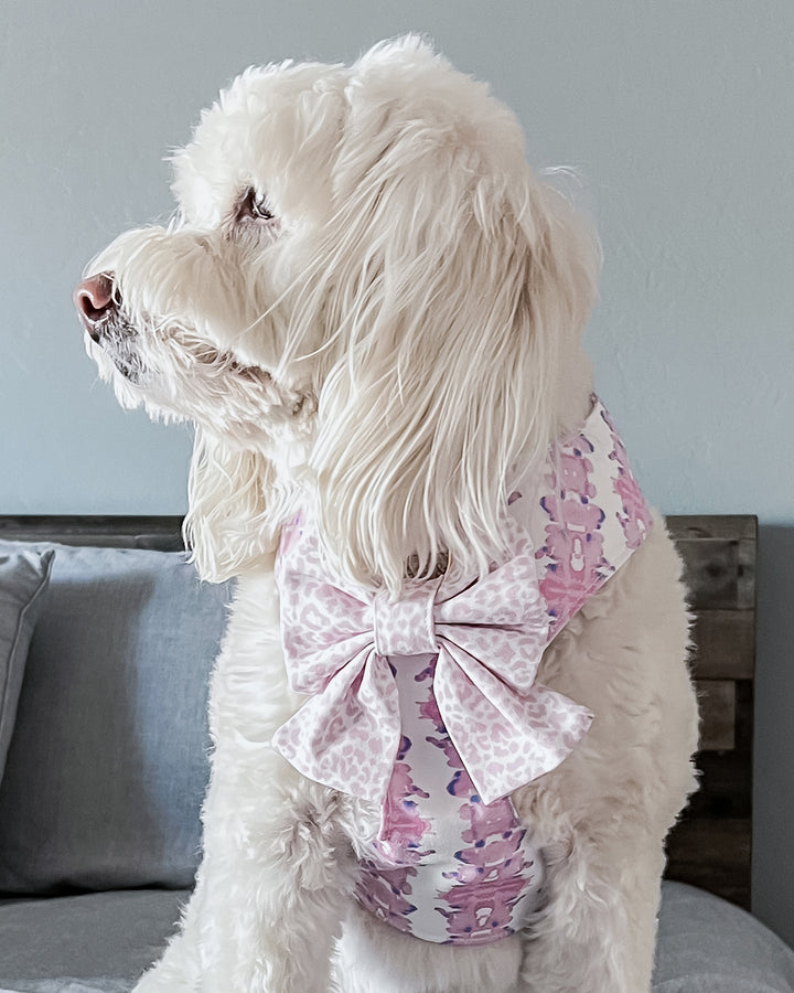 French Lavender Reversible Dog Harness + Sailor Bow Walk Set