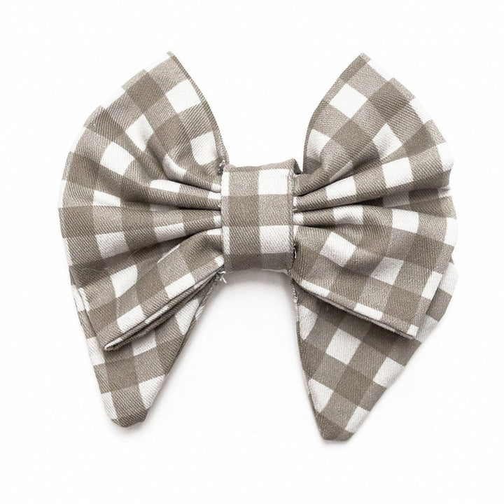 Sailor dog bow in gray buffalo check