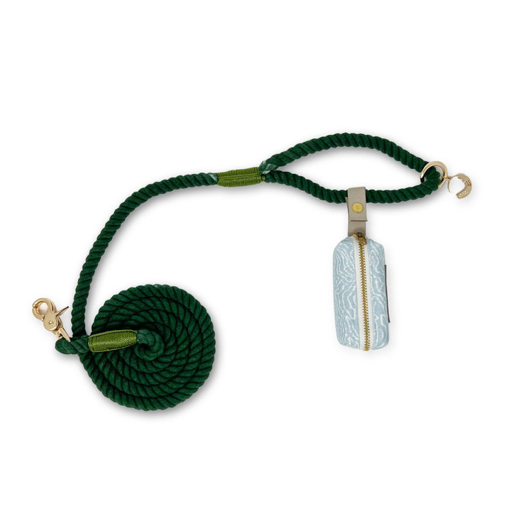 Evergreen Rope Dog Leash + Endless Path Waste Bag Holder