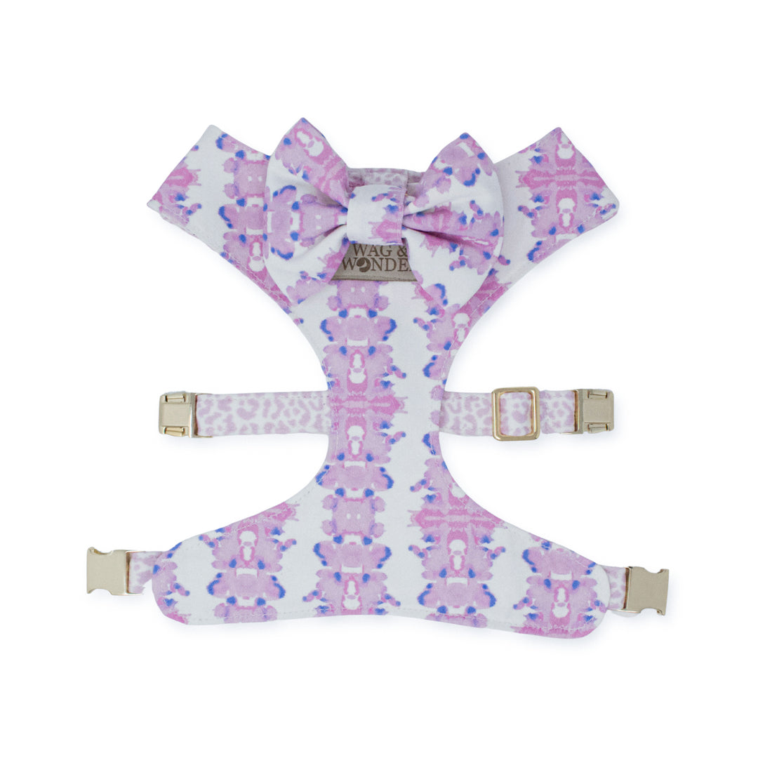 French Lavender Reversible Dog Harness + Ink Blot Bow Tie