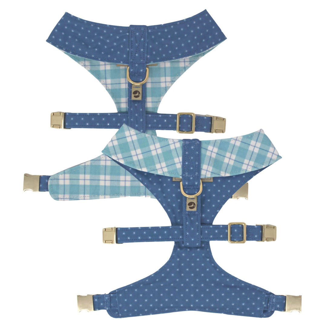 Seaside Reversible Dog Harness + Sailor Bow Walk Set