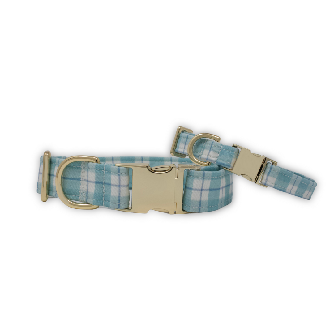 Seaside Plaid Classic Dog Collar + Sailor Bow