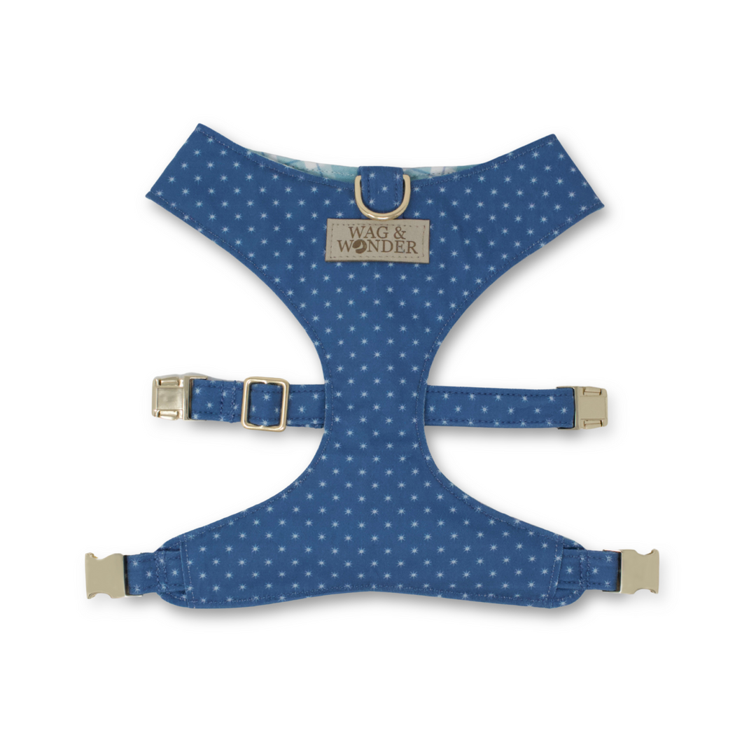 Seaside Reversible Dog Harness + Starry Sky Sailor Bow