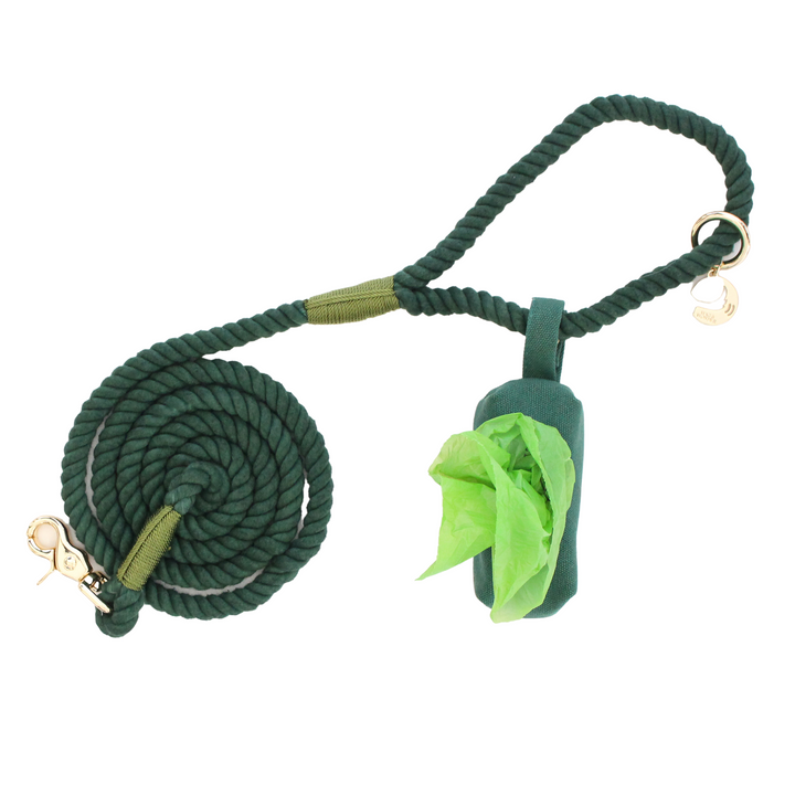 Evergreen Rope Dog Leash + Evergreen Waste Bag Holder